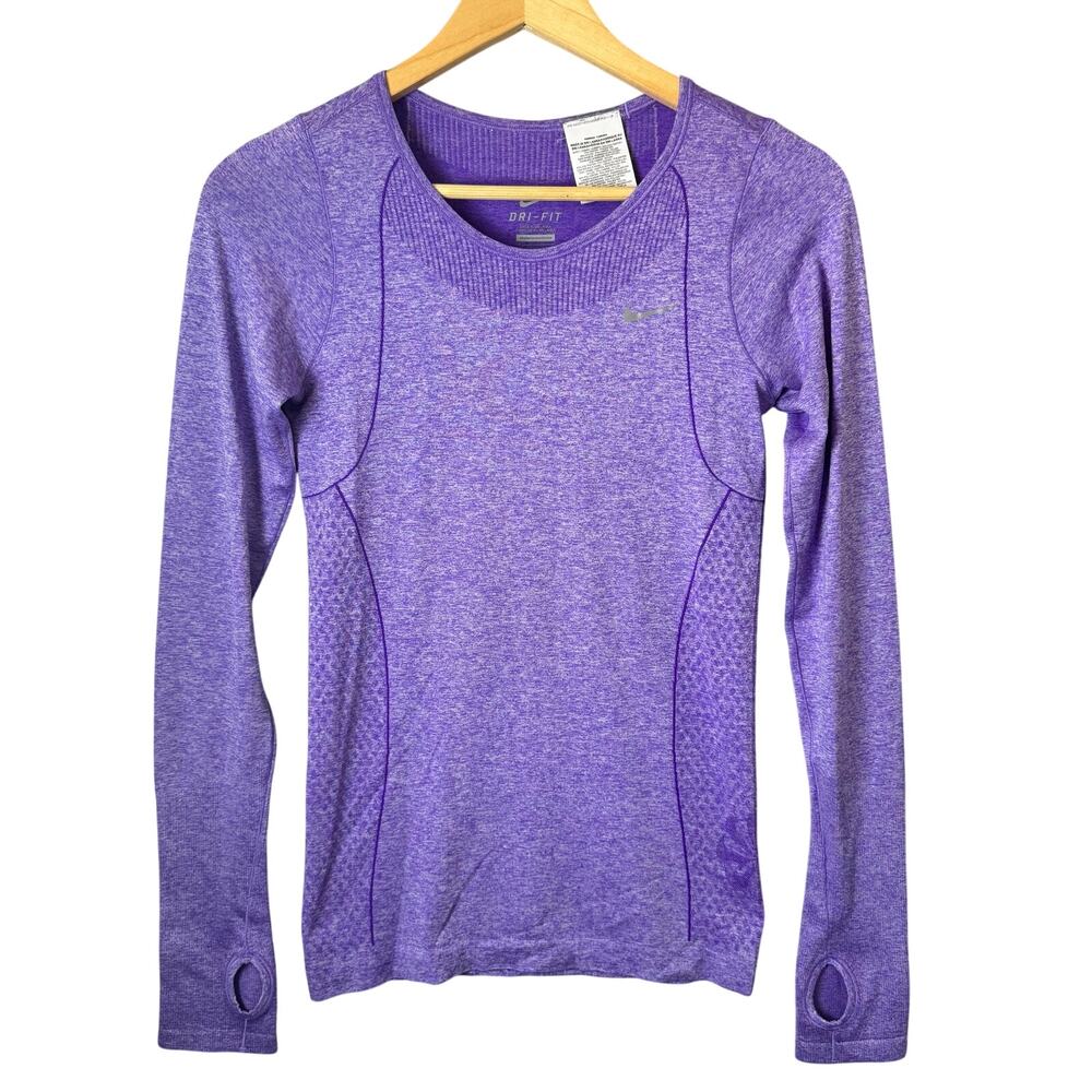 Nike Women's Dri-FIT Seamless Long Sleeve Knit Top Activewear Running Purple Gym